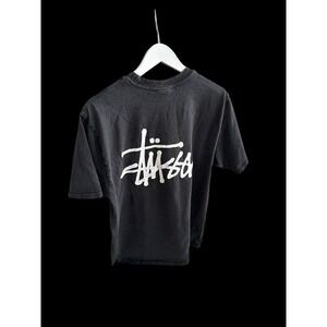 Stussy Big Logo Back T Shirt Men's Medium Black Distressed Faded